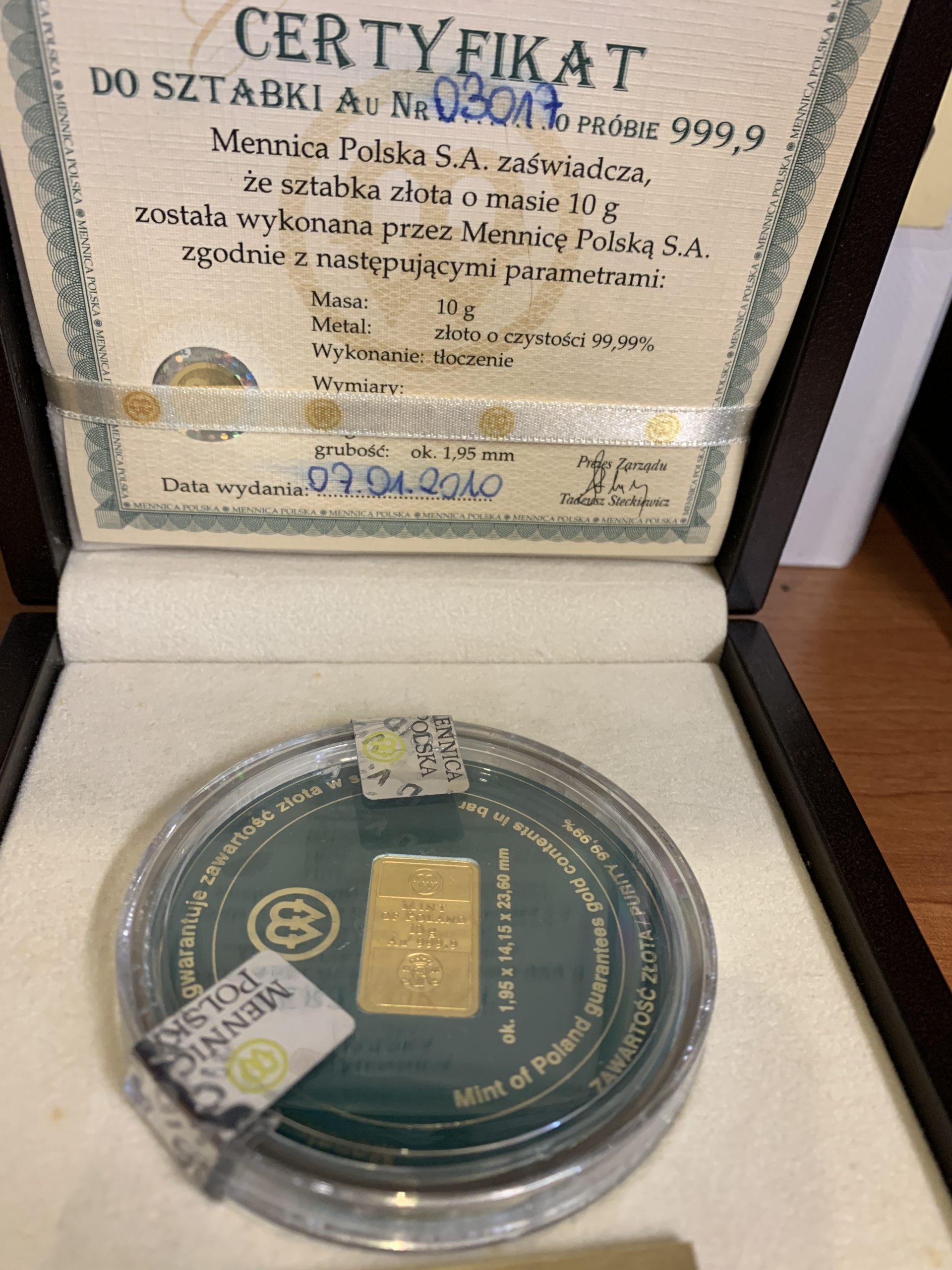 Sztabka z certyfikatem 140/26/L SB